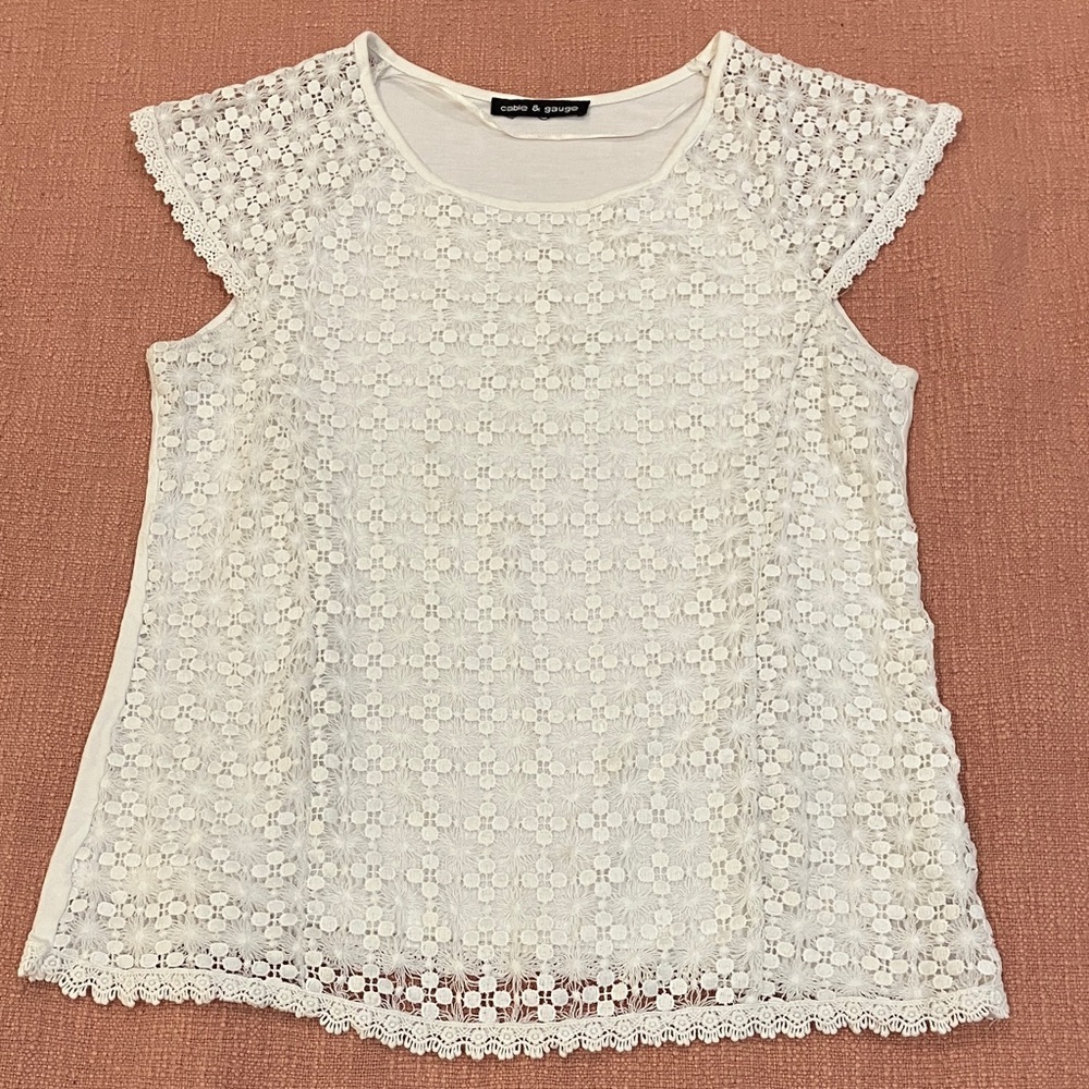 Cable & Gauge Cream Floral Lace Cap Sleeve Top